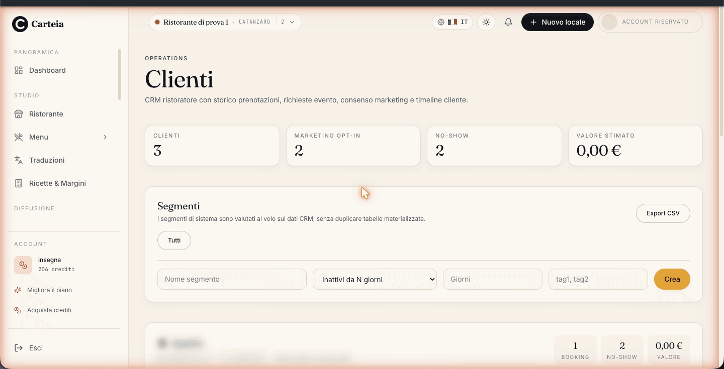 Sezione Privacy & Consensi nelle Impostazioni: la voce 'Esporta i miei dati' con il pulsante 'Scarica export', il contatto del responsabile protezione dati e, più in basso, l'area per la cancellazione dell'account.