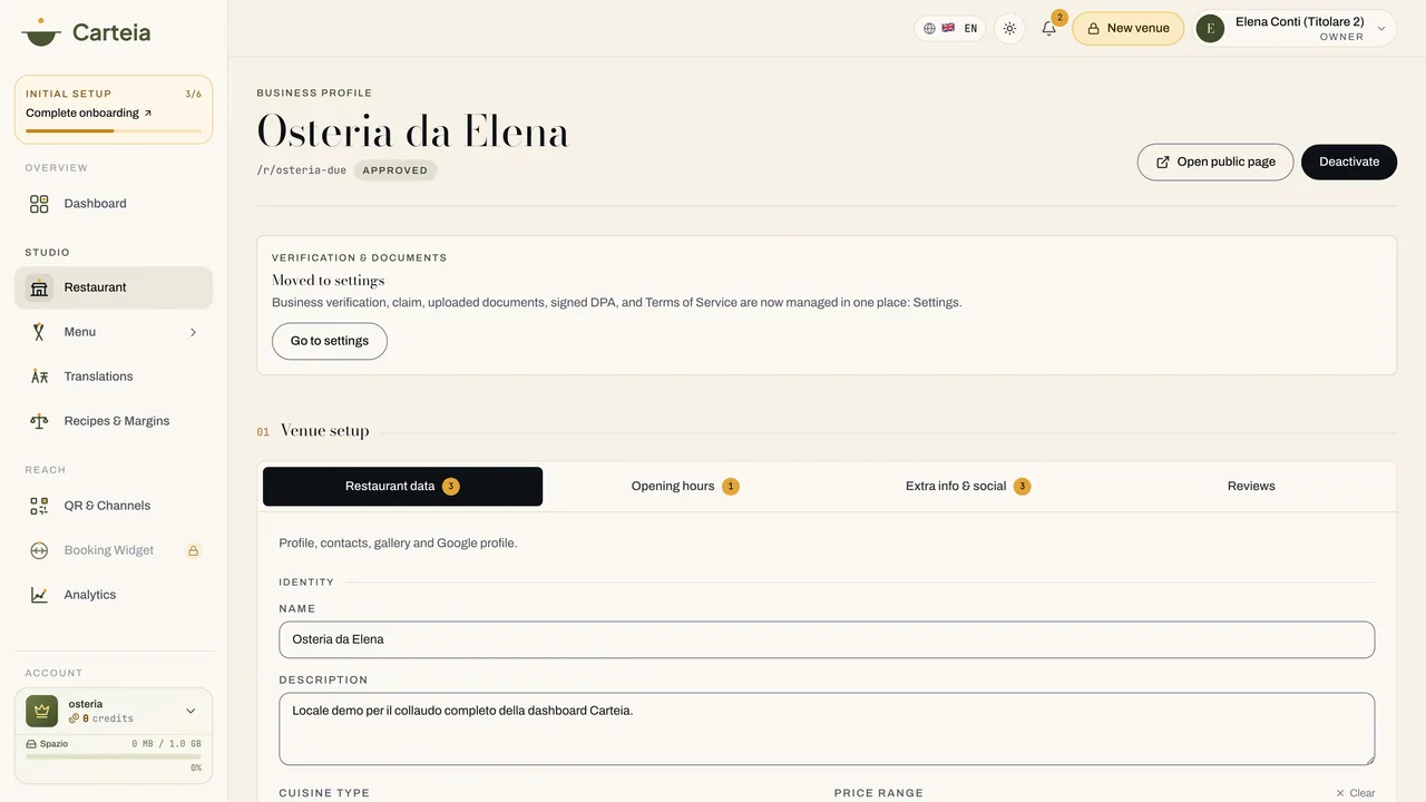 Das Lokalprofil, mit Stammdaten, Kontakten und der Verknüpfung zum Google-Profil.